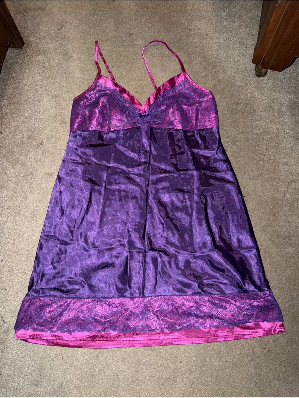 Morgan Taylor Purple and Pink Satin Lace Slip Chemise